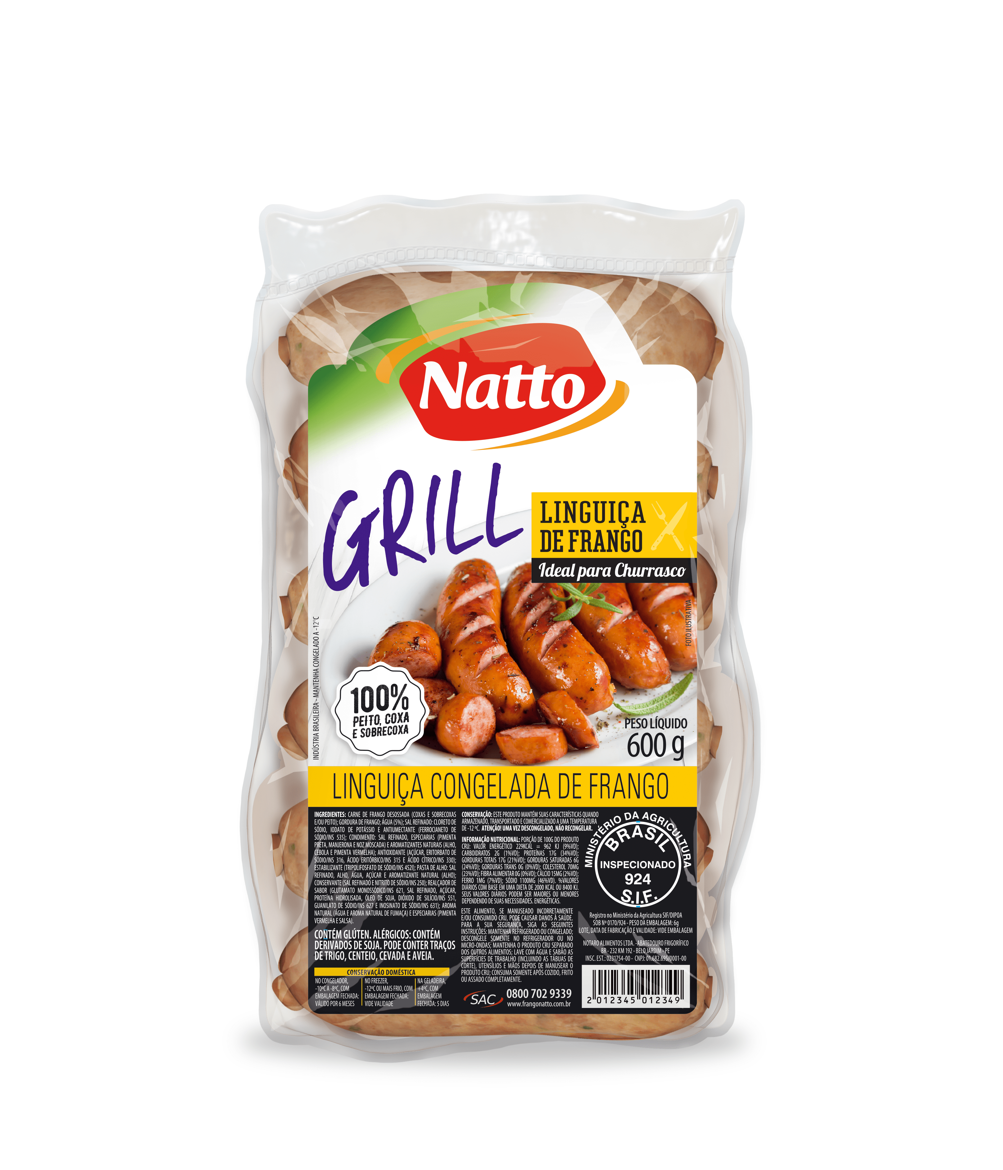 Linguiça congelada de Frango Natto 500g